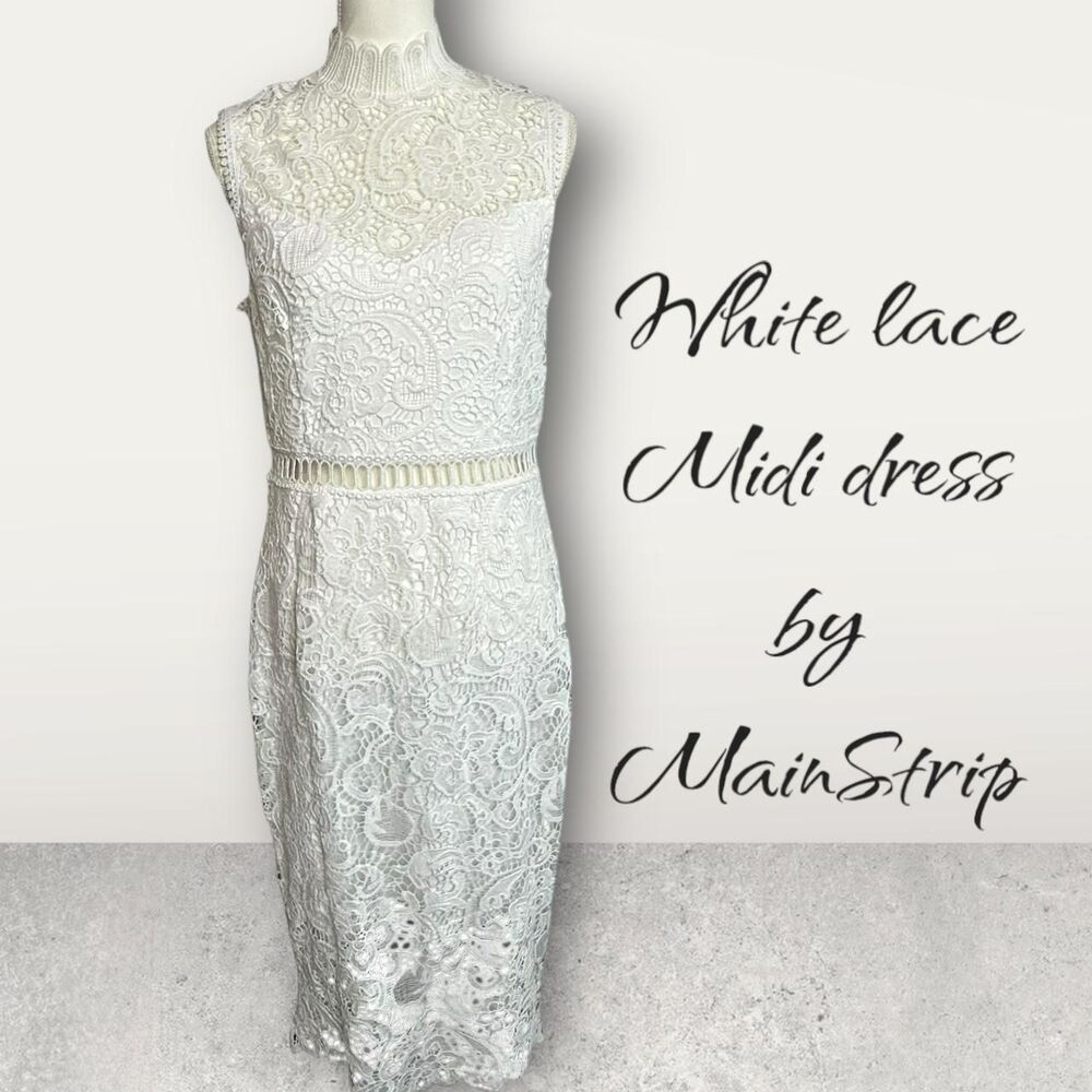 White Lace Midi Dress by MainStrip